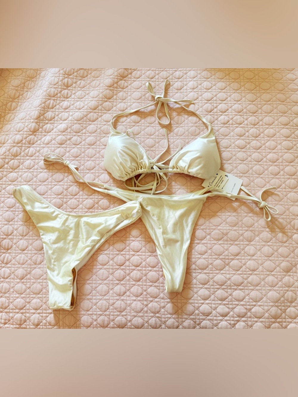 NWT Cream Satin String Bikini Set - XL